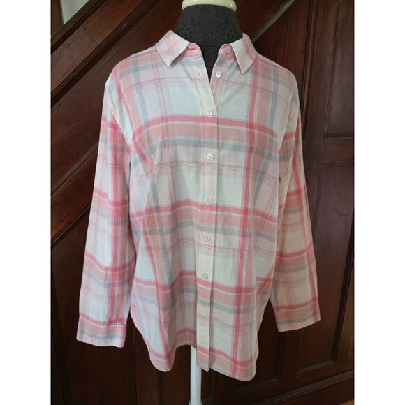 Talbots Womens Pink Plaid Button-Up Shirt XLP Cotton - Picture 1 of 6